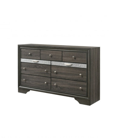 63" Gray Wood Nine Drawer Double Dresser HomeRoots