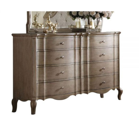 64" Taupe Wood Eight Drawer Double Dresser