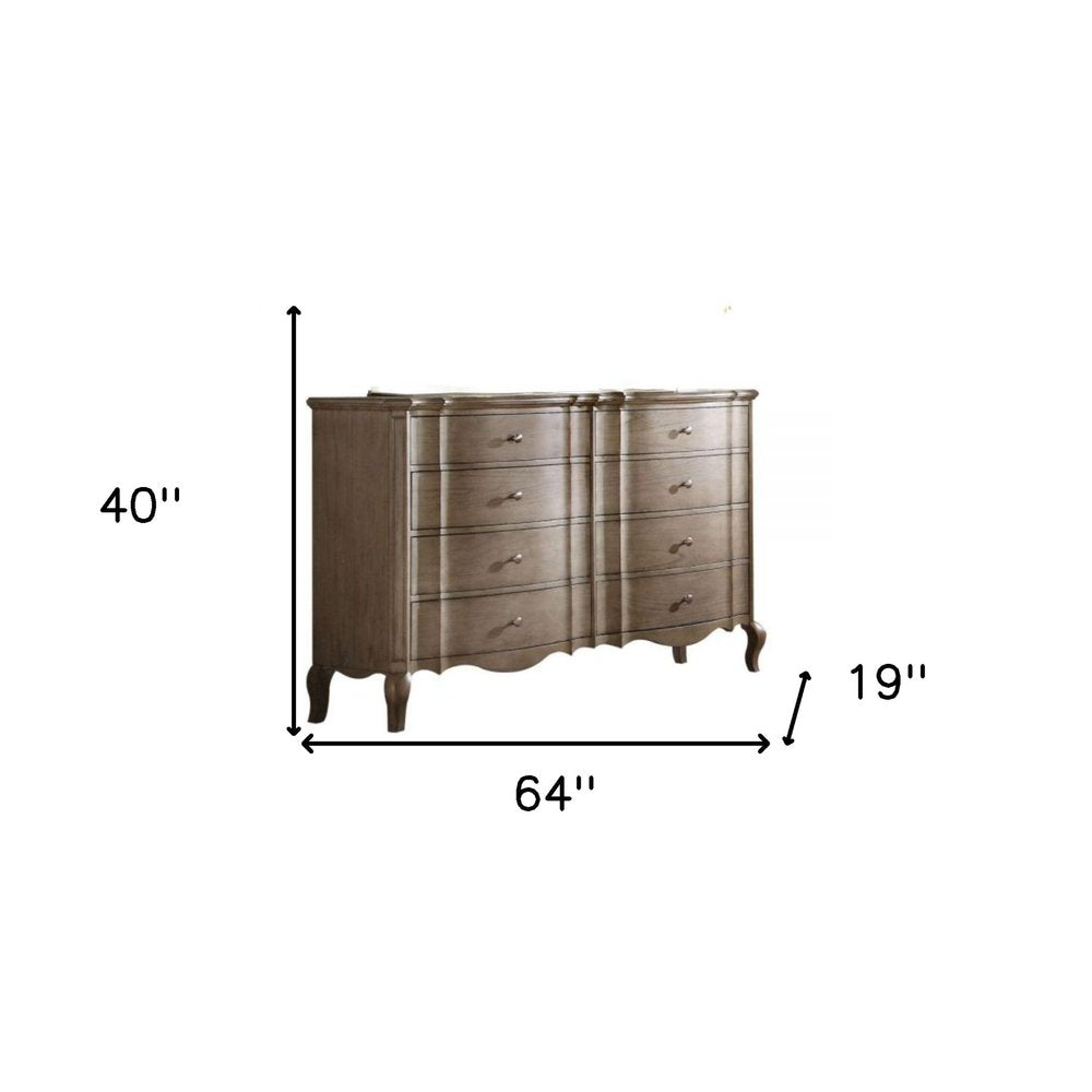 64" Taupe Wood Eight Drawer Double Dresser — view 5