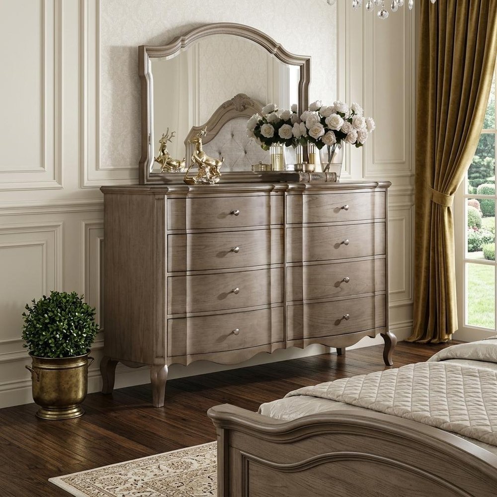 64" Taupe Solid and Manufactured Wood Eight Drawer Double Dresser HomeRoots