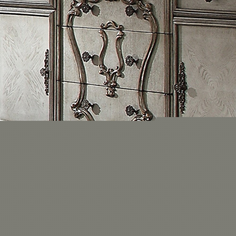 70" Platinum Carved Scrollwork Wood And Polyresin Five Drawer Triple Dresser HomeRoots