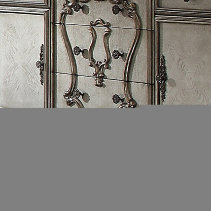 70" Platinum Carved Scrollwork Wood And Polyresin Five Drawer Triple Dresser HomeRoots