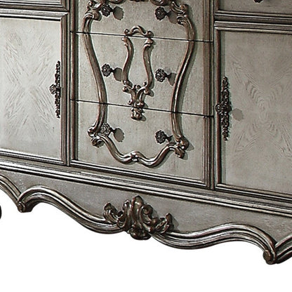 38" Platinum Carved Scrollwork Wood Two Door Five Drawer Combo Dresser