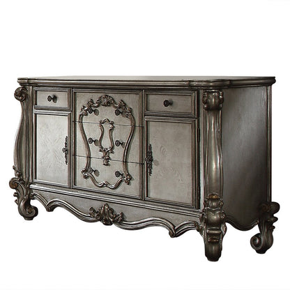 38" Platinum Carved Scrollwork Wood Two Door Five Drawer Combo Dresser