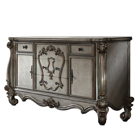 38" Platinum Carved Scrollwork Wood Two Door Five Drawer Combo Dresser