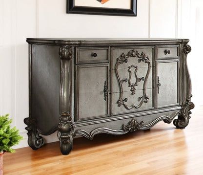 38" Platinum Carved Scrollwork Wood Two Door Five Drawer Combo Dresser