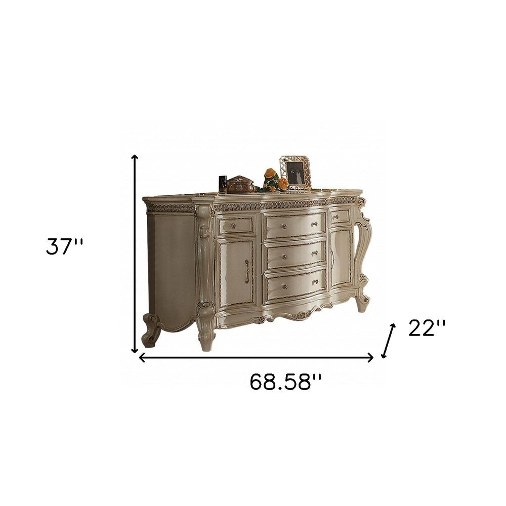69" Pearl Solid and Manufactured Wood Five Drawer Triple Dresser HomeRoots