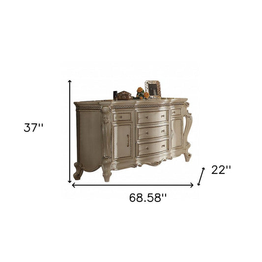 69" Pearl Solid and Manufactured Wood Five Drawer Triple Dresser HomeRoots