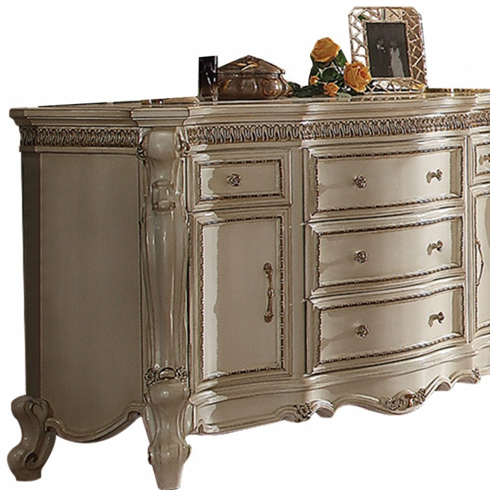 69" Pearl Solid and Manufactured Wood Five Drawer Triple Dresser HomeRoots