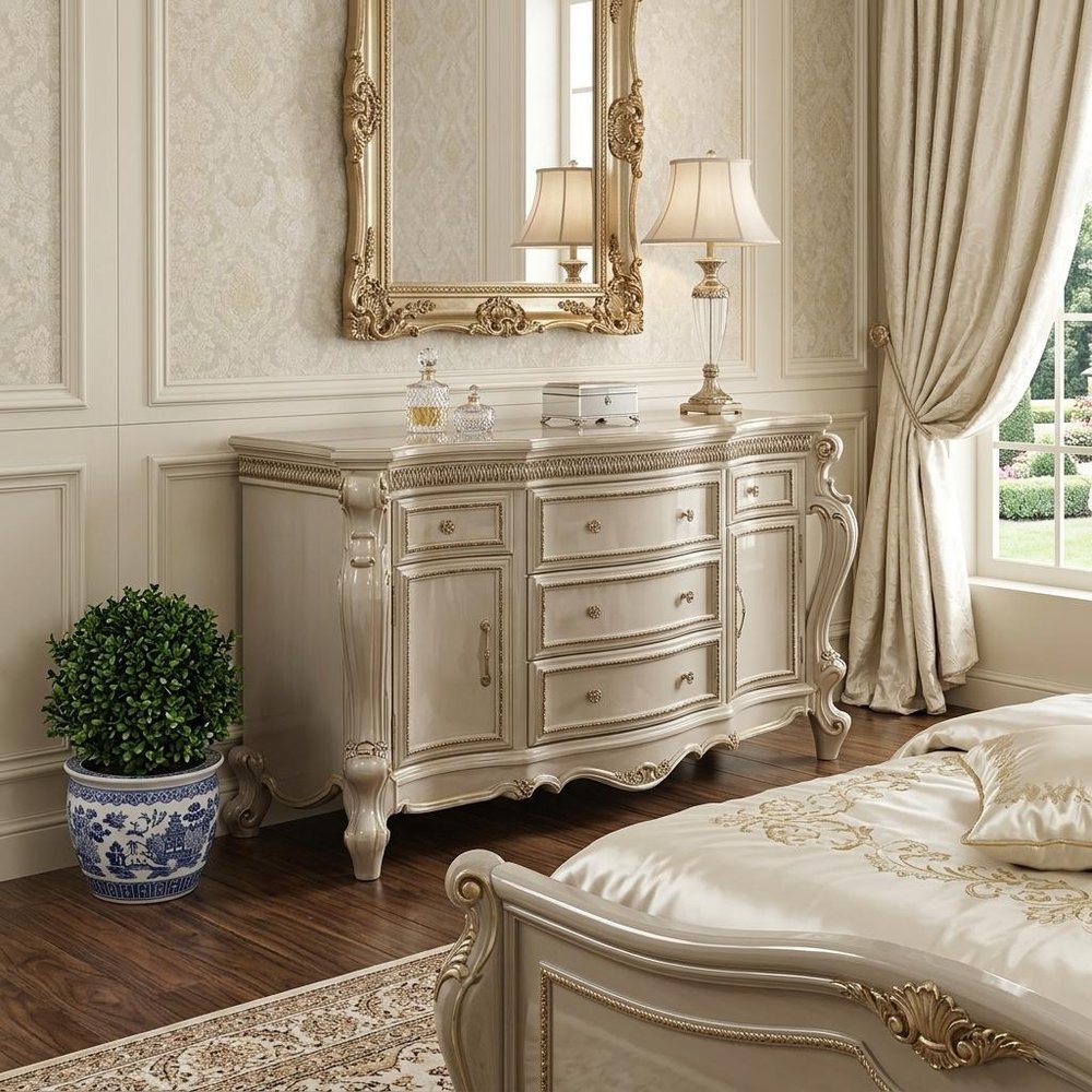 69" Pearl Solid and Manufactured Wood Five Drawer Triple Dresser HomeRoots