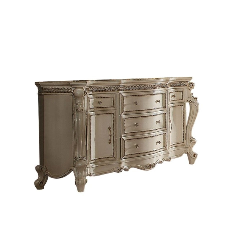 37" Pearl Carved Geometric Wood Two Door Five Drawer Combo Dresser — view 5