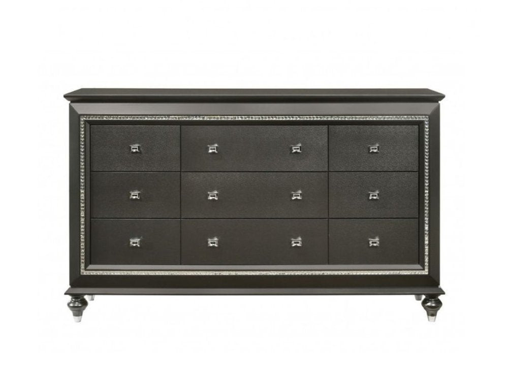 66" Gray Solid and Manufactured Wood Nine Drawer Triple Dresser HomeRoots