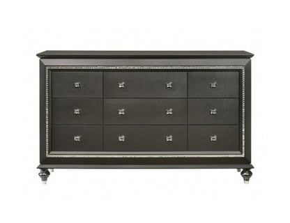 66" Gray Solid and Manufactured Wood Nine Drawer Triple Dresser HomeRoots