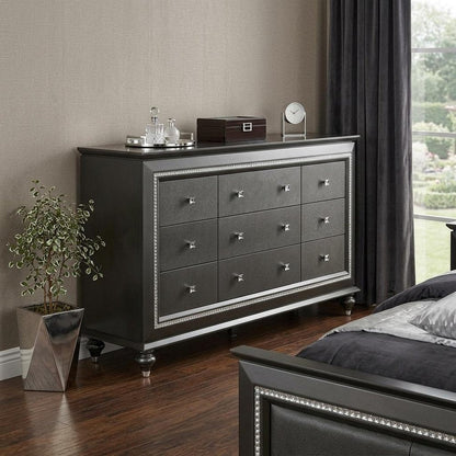 66" Gray Solid and Manufactured Wood Nine Drawer Triple Dresser HomeRoots