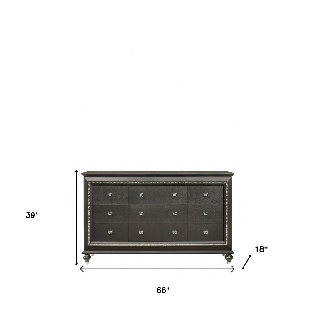 66" Gray Solid and Manufactured Wood Nine Drawer Triple Dresser HomeRoots