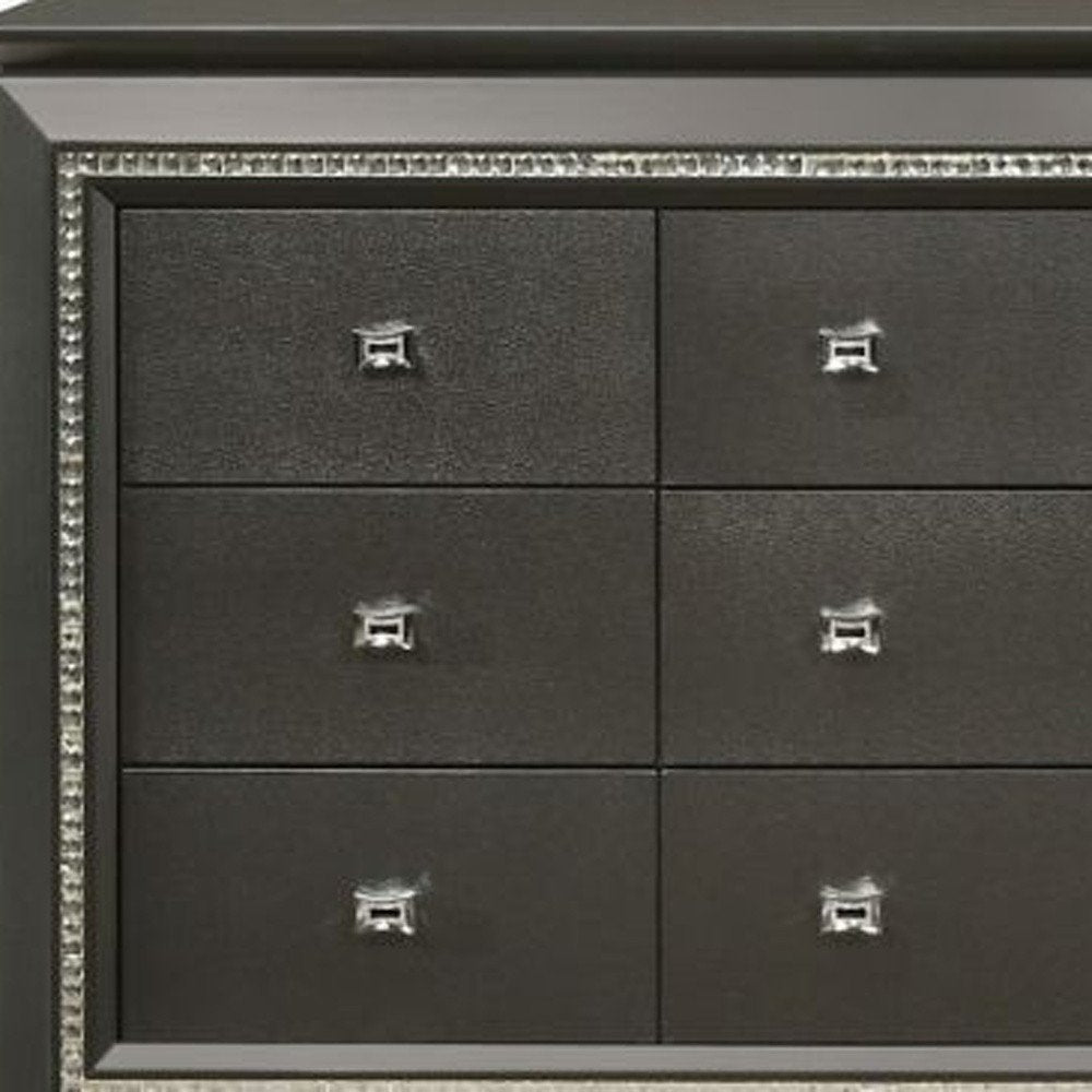 66" Gray Solid and Manufactured Wood Nine Drawer Triple Dresser HomeRoots