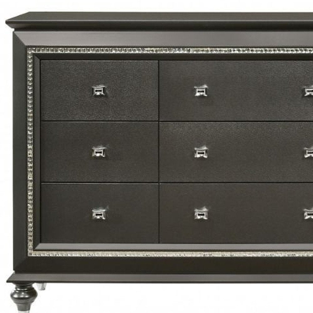 66" Gray Solid and Manufactured Wood Nine Drawer Triple Dresser HomeRoots