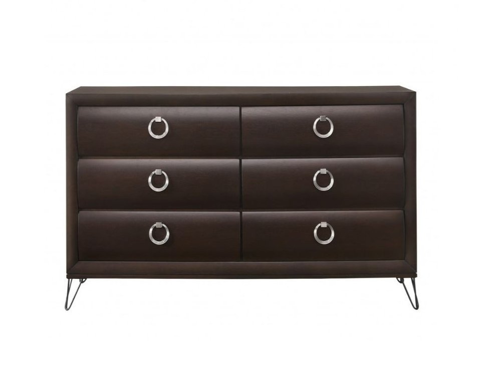 63" Merlot Solid and Manufactured Wood Six Drawer Double Dresser HomeRoots