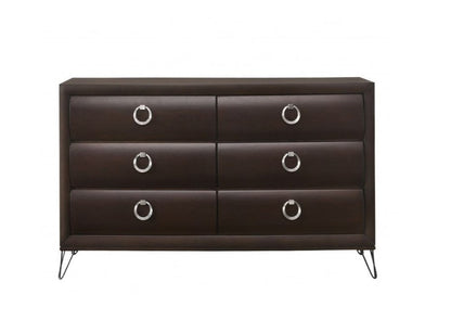 63" Merlot Solid and Manufactured Wood Six Drawer Double Dresser HomeRoots