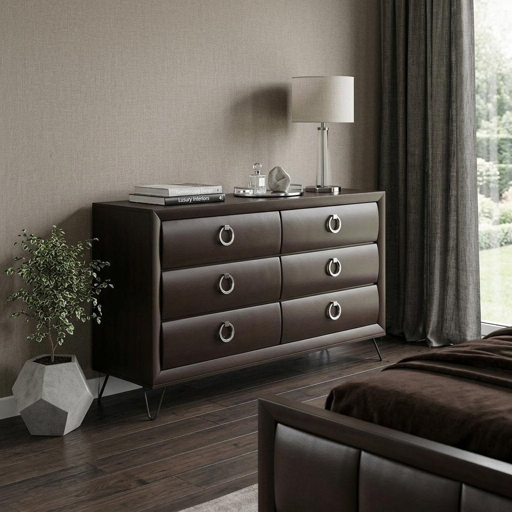 63" Merlot Solid and Manufactured Wood Six Drawer Double Dresser HomeRoots