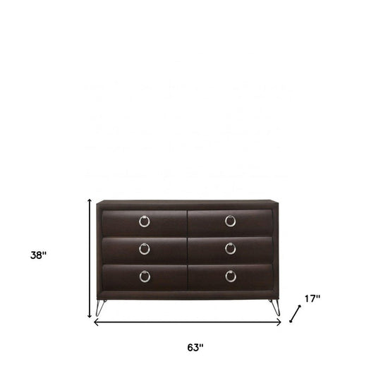 63" Merlot Solid and Manufactured Wood Six Drawer Double Dresser HomeRoots