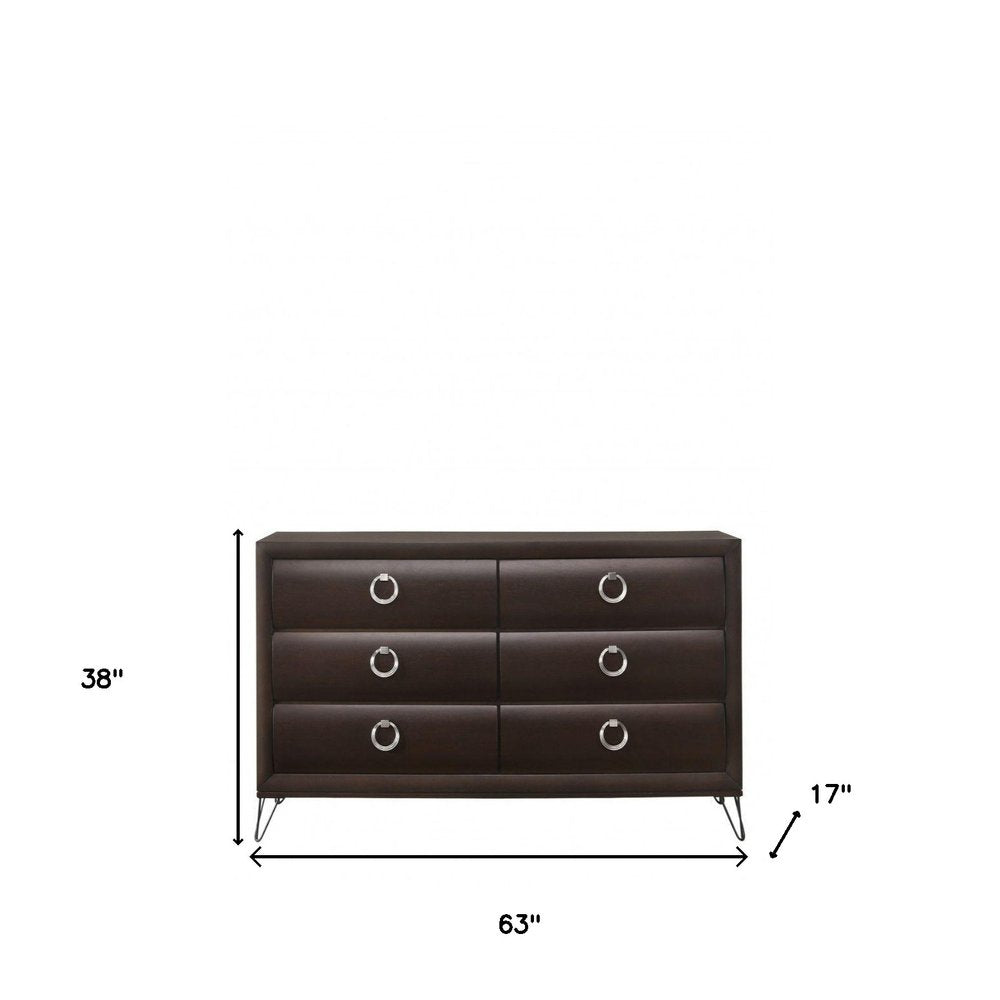 63" Merlot Solid and Manufactured Wood Six Drawer Double Dresser HomeRoots
