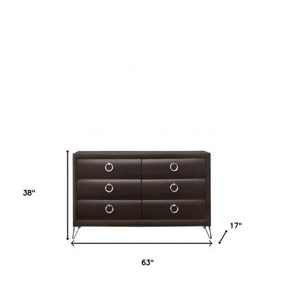 63" Merlot Solid and Manufactured Wood Six Drawer Double Dresser HomeRoots