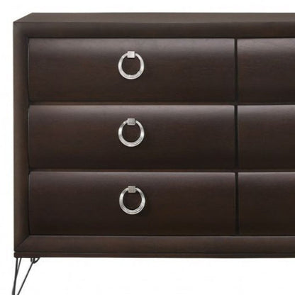 63" Merlot Solid and Manufactured Wood Six Drawer Double Dresser HomeRoots