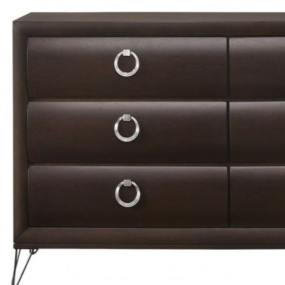 63" Merlot Solid and Manufactured Wood Six Drawer Double Dresser HomeRoots