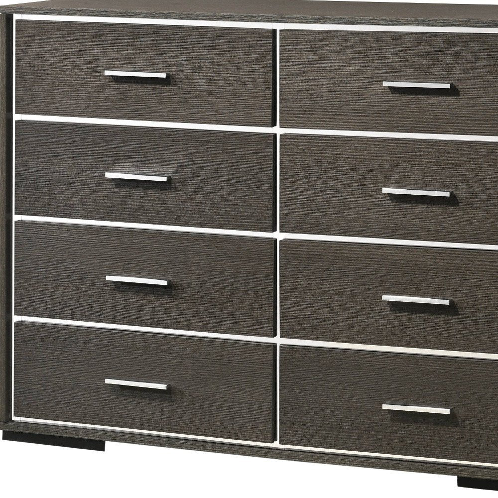 57" Gray Wood Eight Drawer Double Dresser — view 3