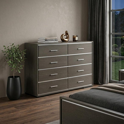 57" Gray Solid and Manufactured Wood Eight Drawer Double Dresser HomeRoots