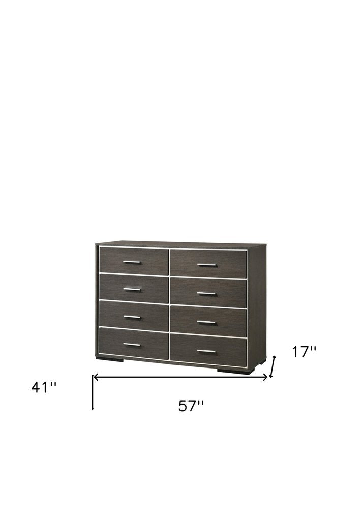 57" Gray Solid and Manufactured Wood Eight Drawer Double Dresser — view 5