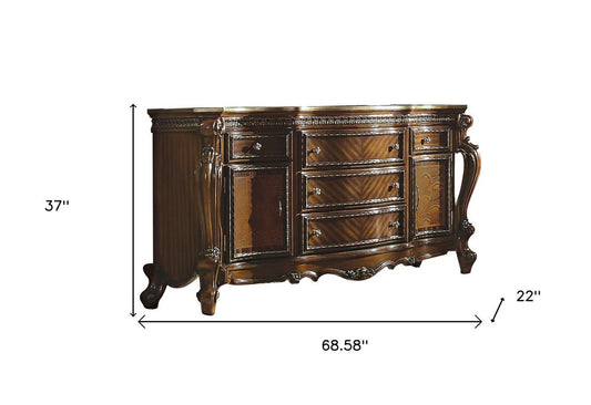 69" Brown Solid and Manufactured Wood Five Drawer Triple Dresser HomeRoots