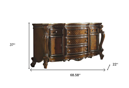 69" Brown Solid and Manufactured Wood Five Drawer Triple Dresser HomeRoots