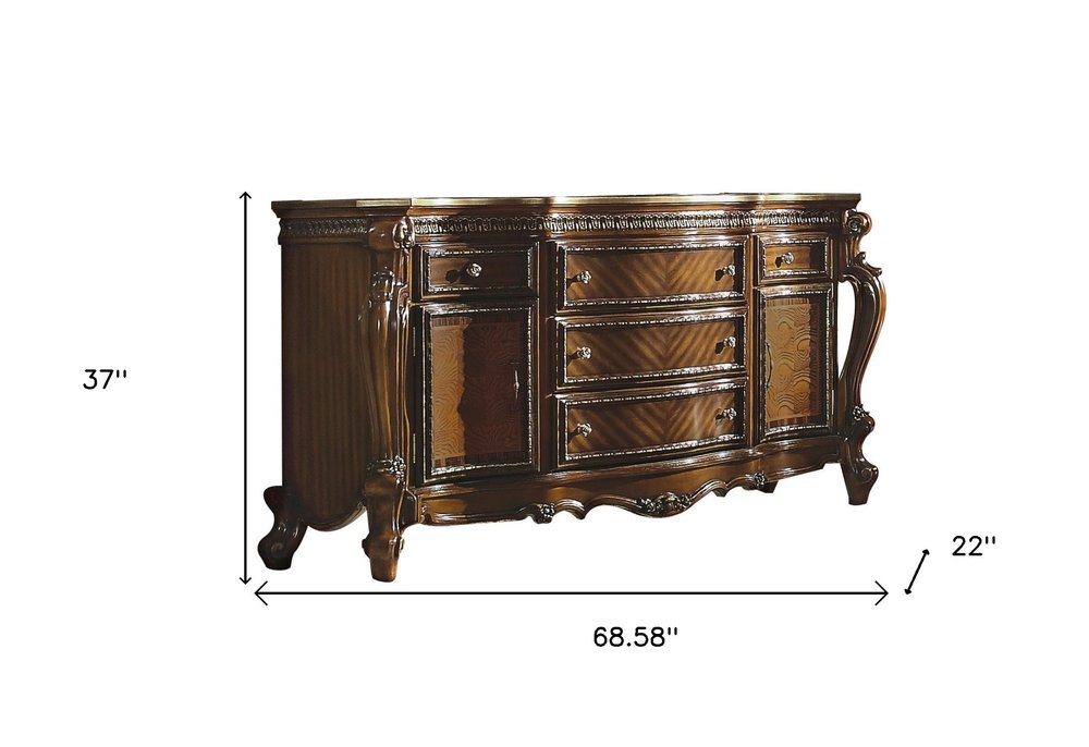 69" Brown Solid and Manufactured Wood Five Drawer Triple Dresser HomeRoots