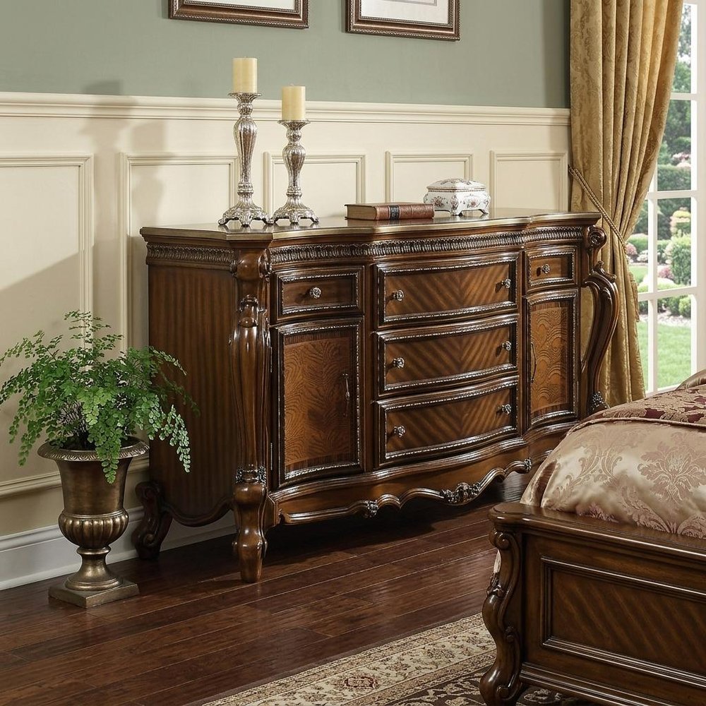 69" Brown Solid and Manufactured Wood Five Drawer Triple Dresser HomeRoots