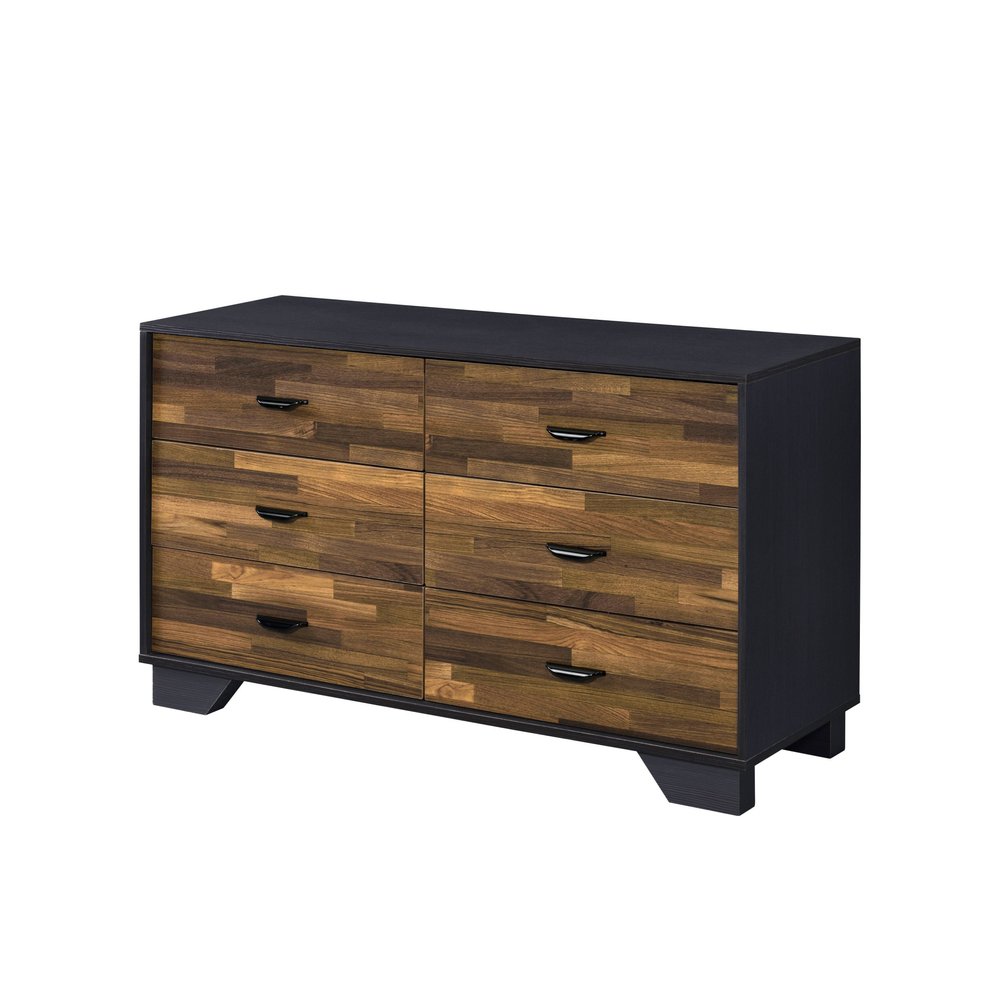 47" Walnut Black And Finish Manufactured Wood Six Drawer Double Dresser HomeRoots