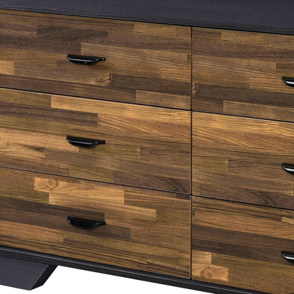 47" Walnut Black And Finish Manufactured Wood Six Drawer Double Dresser HomeRoots