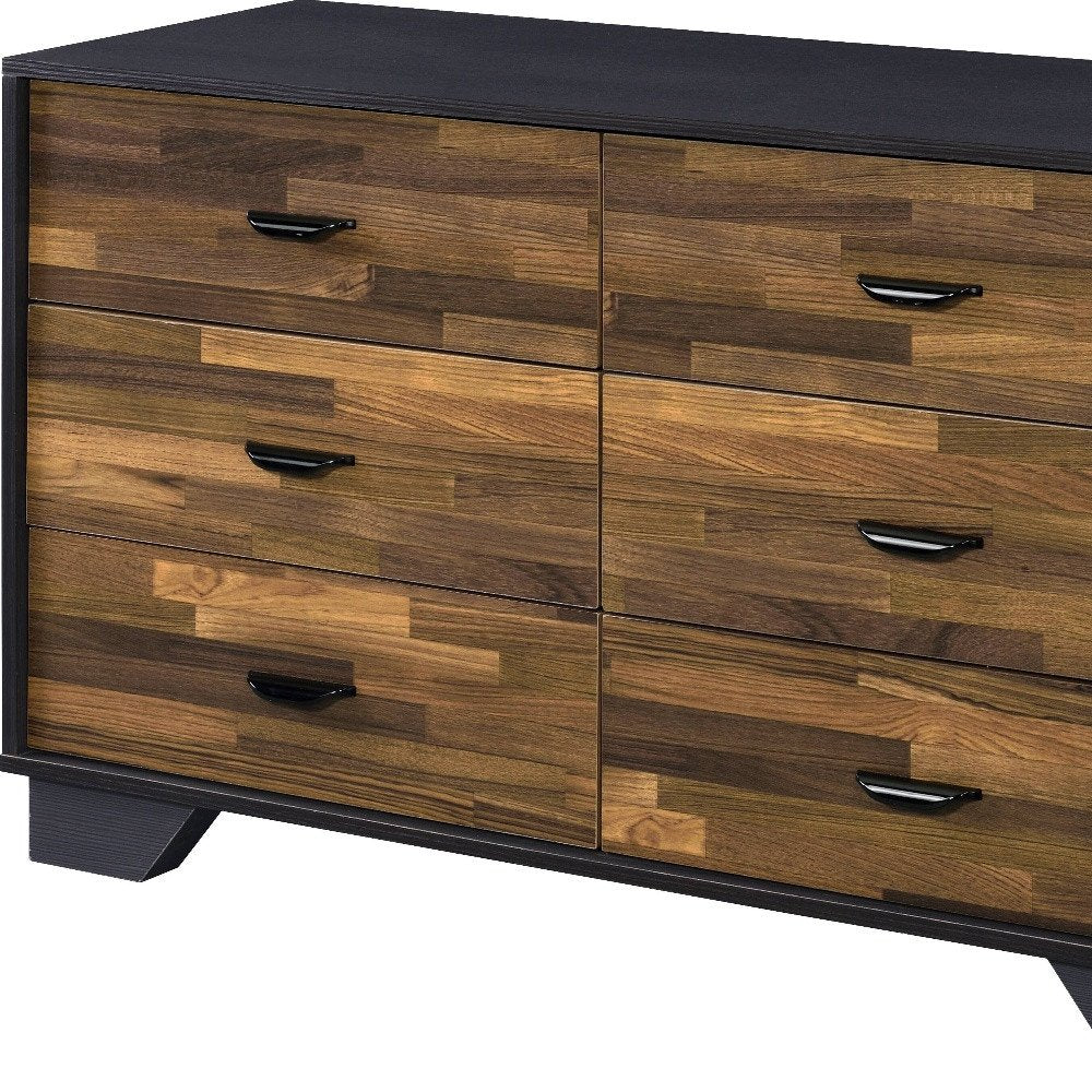 47" Walnut Black And Finish Manufactured Wood Six Drawer Double Dresser HomeRoots