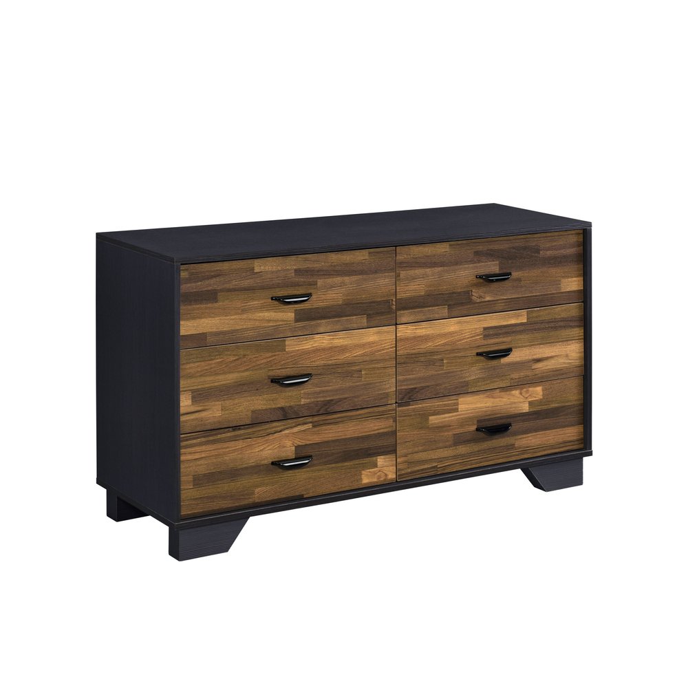 47" Walnut Black And Finish Manufactured Wood Six Drawer Double Dresser HomeRoots