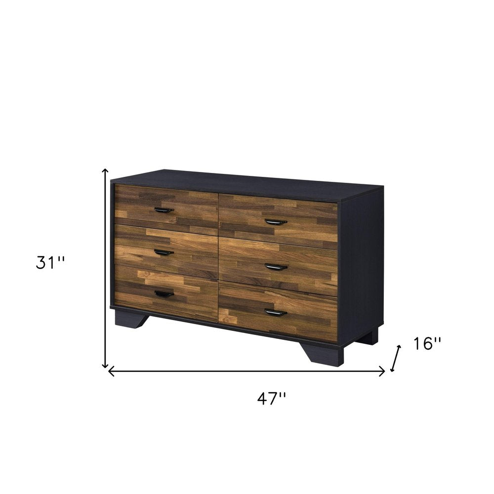47" Walnut Black And Finish Manufactured Wood Six Drawer Double Dresser HomeRoots