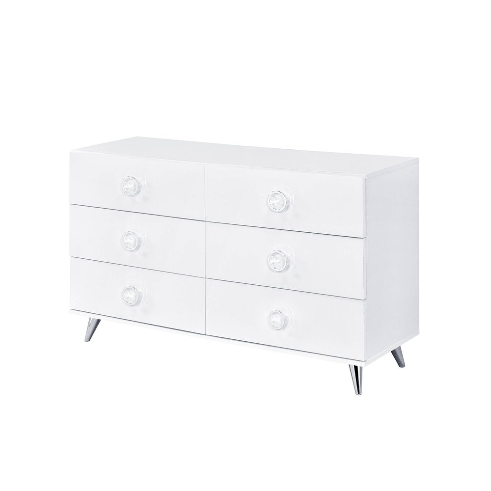 47" White Finish Manufactured Wood Six Drawer Double Dresser HomeRoots