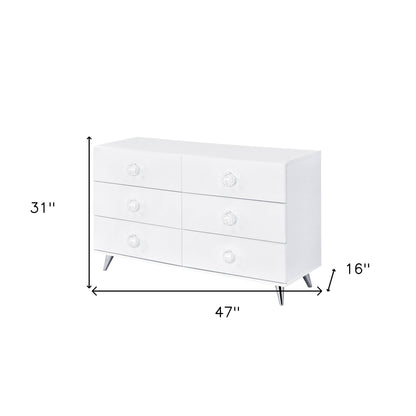 47" White Finish Manufactured Wood Six Drawer Double Dresser