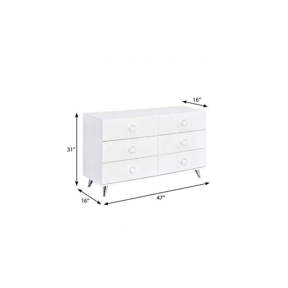 47" White Finish Manufactured Wood Six Drawer Double Dresser HomeRoots