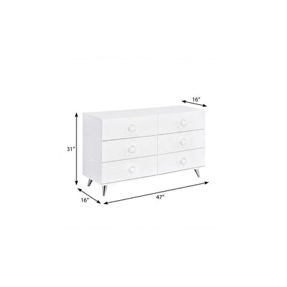 47" White Finish Manufactured Wood Six Drawer Double Dresser HomeRoots