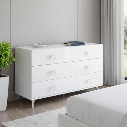 47" White Finish Manufactured Wood Six Drawer Double Dresser HomeRoots