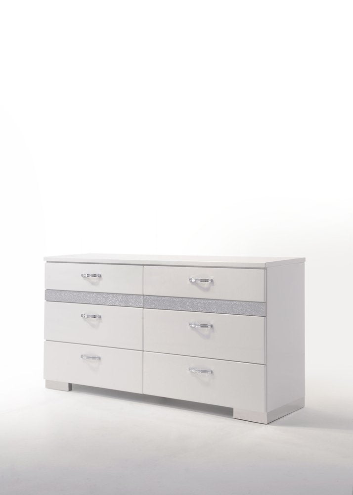 63" White And Silver Faux Crystal Bling Wood Eight Drawer Double Dresser — view 1