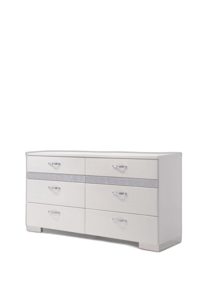 63" White High Gloss Manufactured Wood Eight Drawer Double Dresser HomeRoots