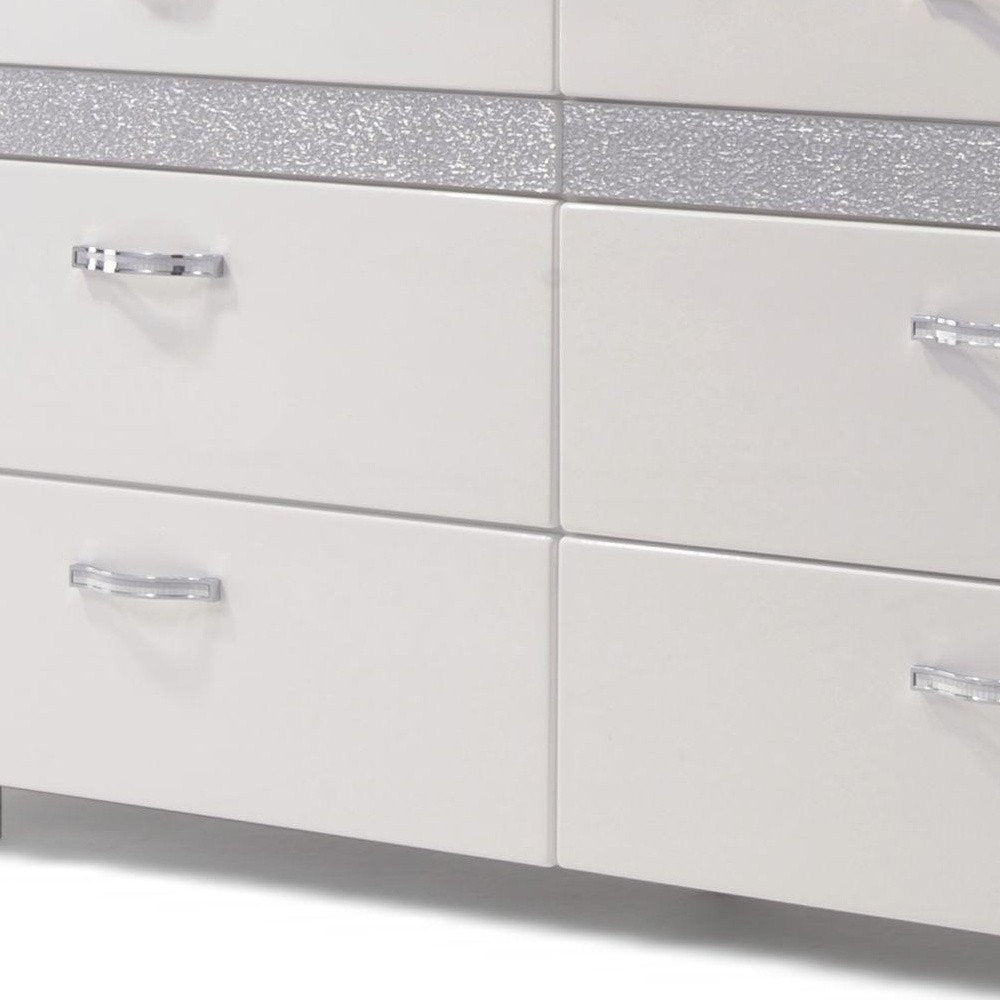 63" White And Silver Faux Crystal Bling Wood Eight Drawer Double Dresser — view 3