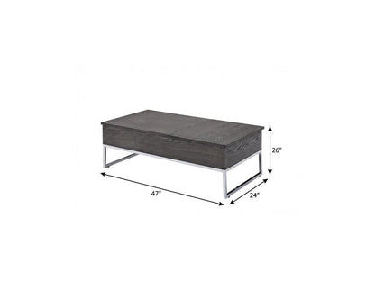 47" Gray and Silver Wood Lift Top Frame Coffee Table HomeRoots